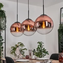 hofstein Gastor Suspension, Boule lumineuse, Suspension Clair, Cuivré, 3 lumières