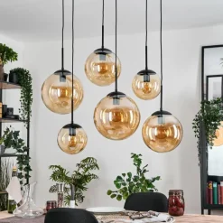 hofstein Gastor Suspension, Boule lumineuse, Suspension Ambre, 6 lumières