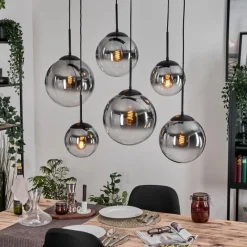 hofstein Gastor Suspension, Boule lumineuse, Suspension Clair, Fumé, 6 lumières