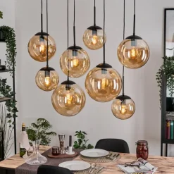 hofstein Gastor Suspension, Boule lumineuse, Suspension Ambre, 8 lumières