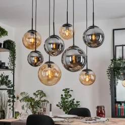 hofstein Gastor Suspension, Boule lumineuse, Suspension Ambre, Fumé, 8 lumières