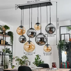 hofstein Gastor Suspension, Boule lumineuse, Suspension Ambre, Fumé, 8 lumières