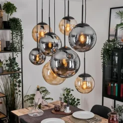 hofstein Gastor Suspension, Boule lumineuse, Suspension Ambre, Fumé, 8 lumières