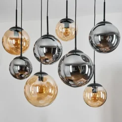 hofstein Gastor Suspension, Boule lumineuse, Suspension Ambre, Fumé, 8 lumières