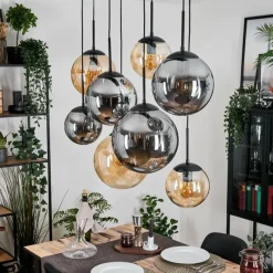 hofstein Gastor Suspension, Boule lumineuse, Suspension Ambre, Fumé, 8 lumières