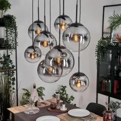 hofstein Gastor Suspension, Boule lumineuse, Suspension Clair, Fumé, 8 lumières