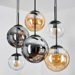 hofstein Gastor Suspension, Boule lumineuse, Suspension Ambre, Clair, Fumé, 6 lumières