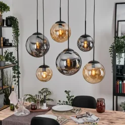 hofstein Gastor Suspension, Boule lumineuse, Suspension Ambre, Fumé, 6 lumières