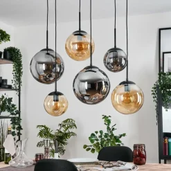 hofstein Gastor Suspension, Boule lumineuse, Suspension Ambre, Fumé, 6 lumières