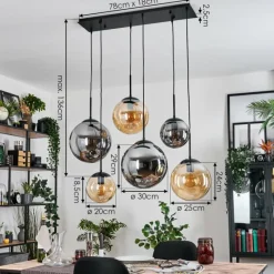 hofstein Gastor Suspension, Boule lumineuse, Suspension Ambre, Fumé, 6 lumières