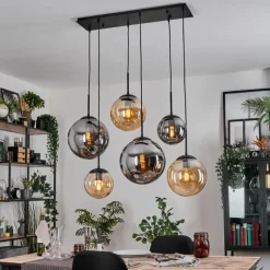 hofstein Gastor Suspension, Boule lumineuse, Suspension Ambre, Fumé, 6 lumières