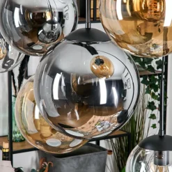 hofstein Gastor Suspension, Boule lumineuse, Suspension Ambre, Clair, Fumé, 8 lumières