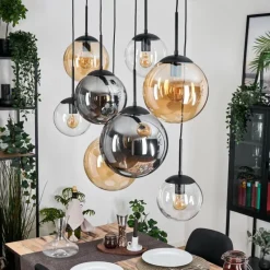 hofstein Gastor Suspension, Boule lumineuse, Suspension Ambre, Clair, Fumé, 8 lumières