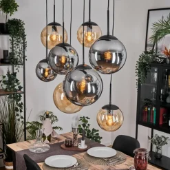 hofstein Gastor Suspension, Boule lumineuse, Suspension Ambre, Fumé, 8 lumières