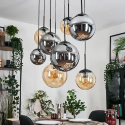 hofstein Gastor Suspension, Boule lumineuse, Suspension Ambre, Fumé, 8 lumières