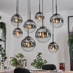 hofstein Gastor Suspension, Boule lumineuse, Suspension Clair, Fumé, 8 lumières