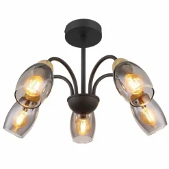 Suspension Verre Fumé-Luminaires Globo Lighting GERLY Plafonnier Noir, 5 lumières