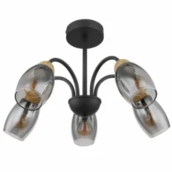 Suspension Verre Fumé-Luminaires Globo Lighting GERLY Plafonnier Noir, 5 lumières