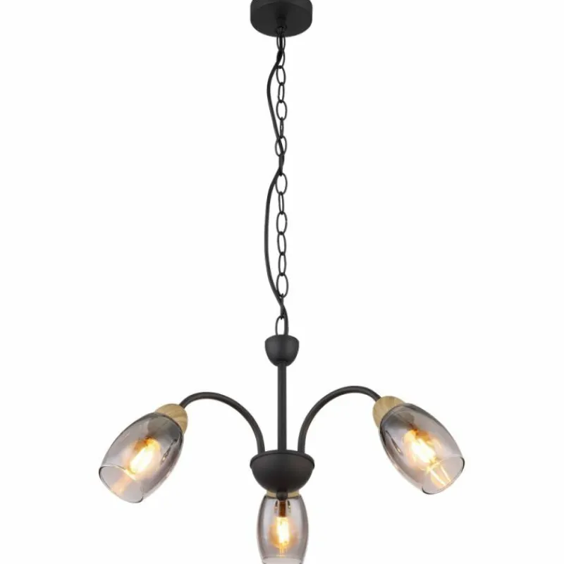 Suspension Verre Fumé-Luminaires Globo Lighting GERLY Suspension Noir, 3 lumières