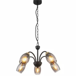 Suspension Verre Fumé-Luminaires Globo Lighting GERLY Suspension Noir, 5 lumières