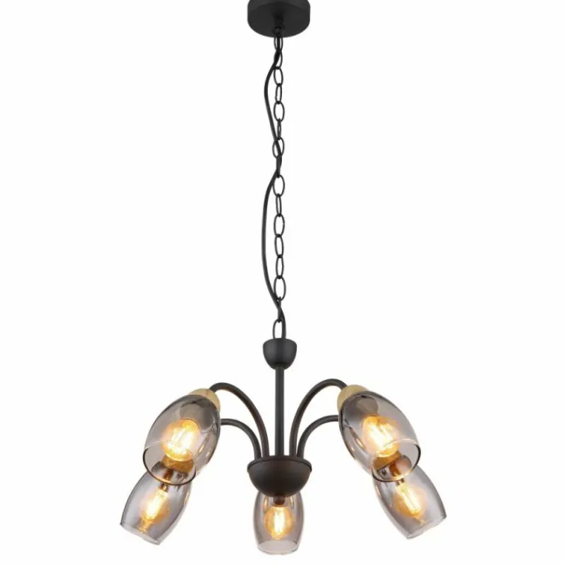 Suspension Verre Fumé-Luminaires Globo Lighting GERLY Suspension Noir, 5 lumières