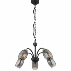 Suspension Verre Fumé-Luminaires Globo Lighting GERLY Suspension Noir, 5 lumières