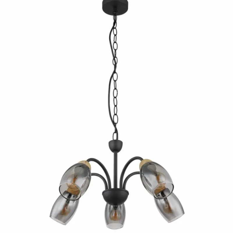 Suspension Verre Fumé-Luminaires Globo Lighting GERLY Suspension Noir, 5 lumières