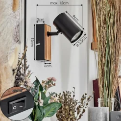 Luminaires Scandinaves-hofstein Gesteira Applique murale, Spot mural Couleur bois, Noir, 1 lumière