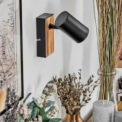 Luminaires Scandinaves-hofstein Gesteira Applique murale, Spot mural Couleur bois, Noir, 1 lumière