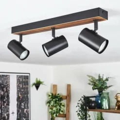 Luminaires Scandinaves-hofstein Gesteira Plafonnier, Spot de plafond Bois foncé, Noir, 3 lumières