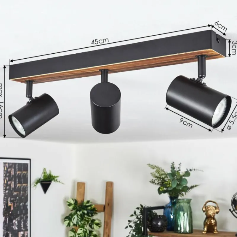 Luminaires Scandinaves-hofstein Gesteira Plafonnier, Spot de plafond Bois foncé, Noir, 3 lumières