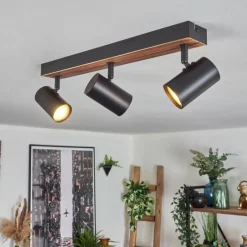 Luminaires Scandinaves-hofstein Gesteira Plafonnier, Spot de plafond Bois foncé, Noir, 3 lumières