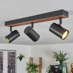 Luminaires Scandinaves-hofstein Gesteira Plafonnier, Spot de plafond Bois foncé, Noir, 3 lumières