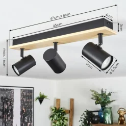 Luminaires Scandinaves-hofstein Gesteira Plafonnier, Spot de plafond Bois clair, Noir, 3 lumières