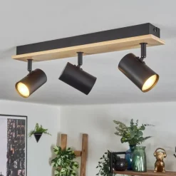 Luminaires Scandinaves-hofstein Gesteira Plafonnier, Spot de plafond Bois clair, Noir, 3 lumières