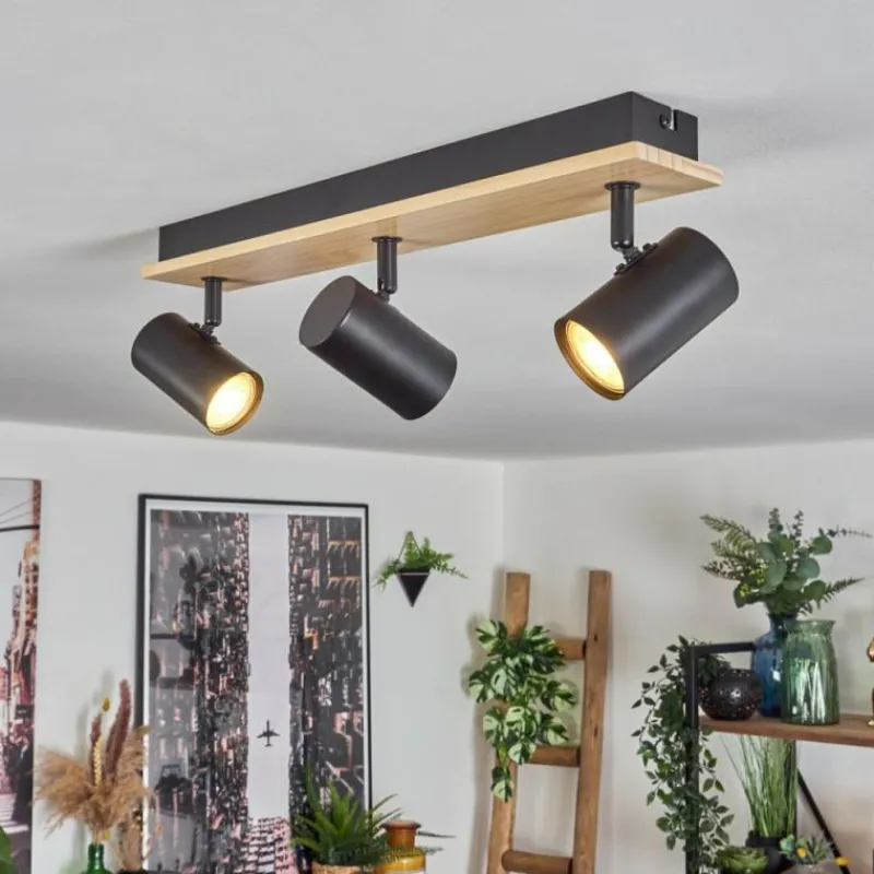 Luminaires Scandinaves-hofstein Gesteira Plafonnier, Spot de plafond Bois clair, Noir, 3 lumières