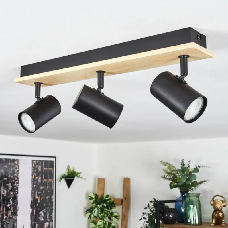 Luminaires Scandinaves-hofstein Gesteira Plafonnier, Spot de plafond Bois clair, Noir, 3 lumières