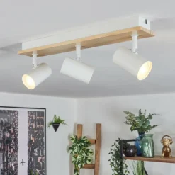 Luminaires Scandinaves-hofstein Gesteira Plafonnier, Spot de plafond Bois clair, Blanc, 3 lumières