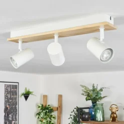 Luminaires Scandinaves-hofstein Gesteira Plafonnier, Spot de plafond Bois clair, Blanc, 3 lumières