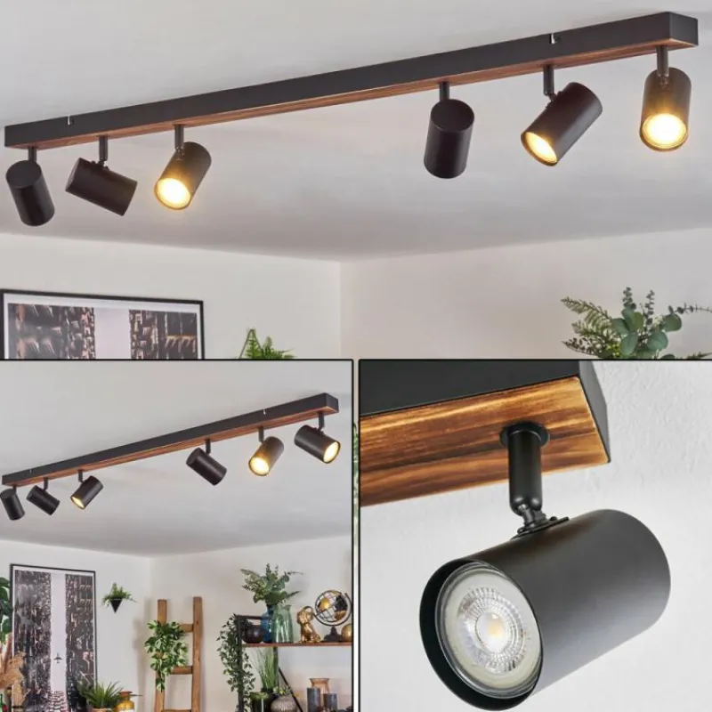 Luminaires Scandinaves-hofstein Gesteira Plafonnier, Spot de plafond Bois foncé, Noir, 6 lumières