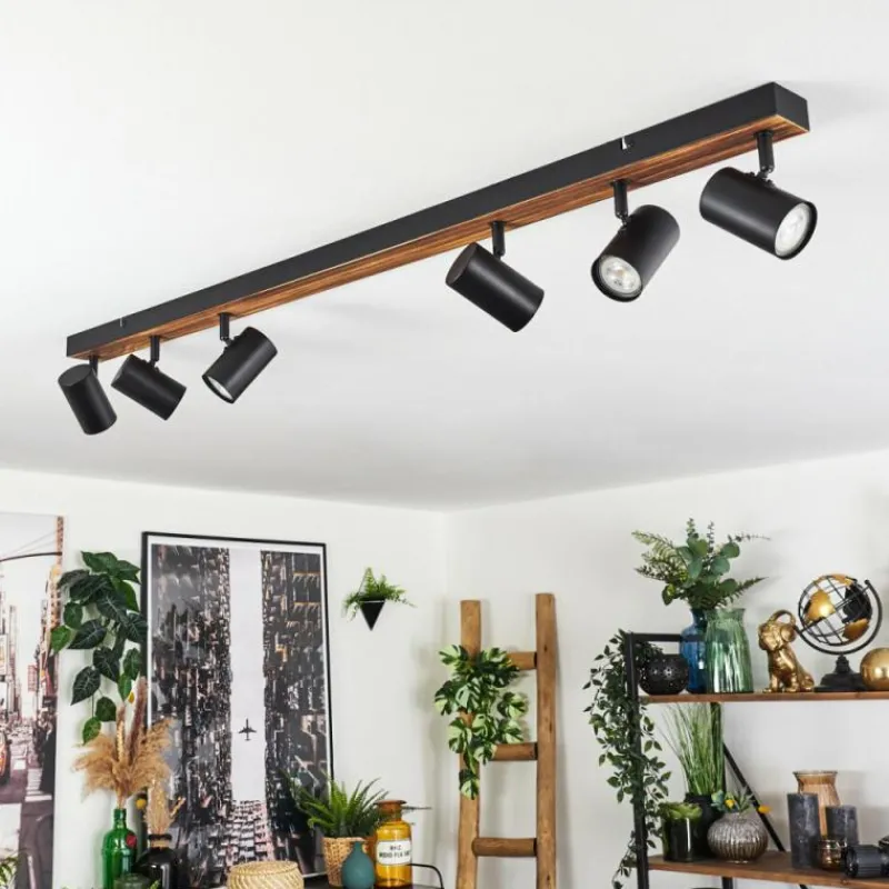 Luminaires Scandinaves-hofstein Gesteira Plafonnier, Spot de plafond Bois foncé, Noir, 6 lumières