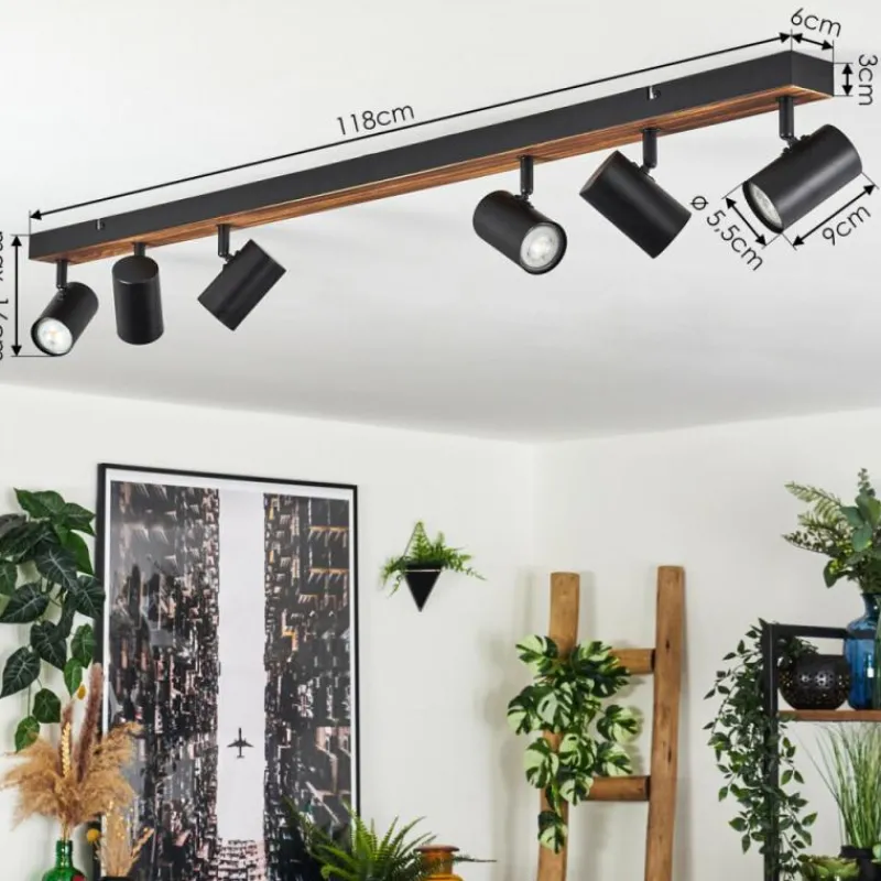 Luminaires Scandinaves-hofstein Gesteira Plafonnier, Spot de plafond Bois foncé, Noir, 6 lumières