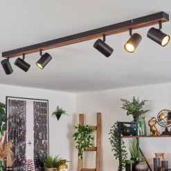 Luminaires Scandinaves-hofstein Gesteira Plafonnier, Spot de plafond Bois foncé, Noir, 6 lumières
