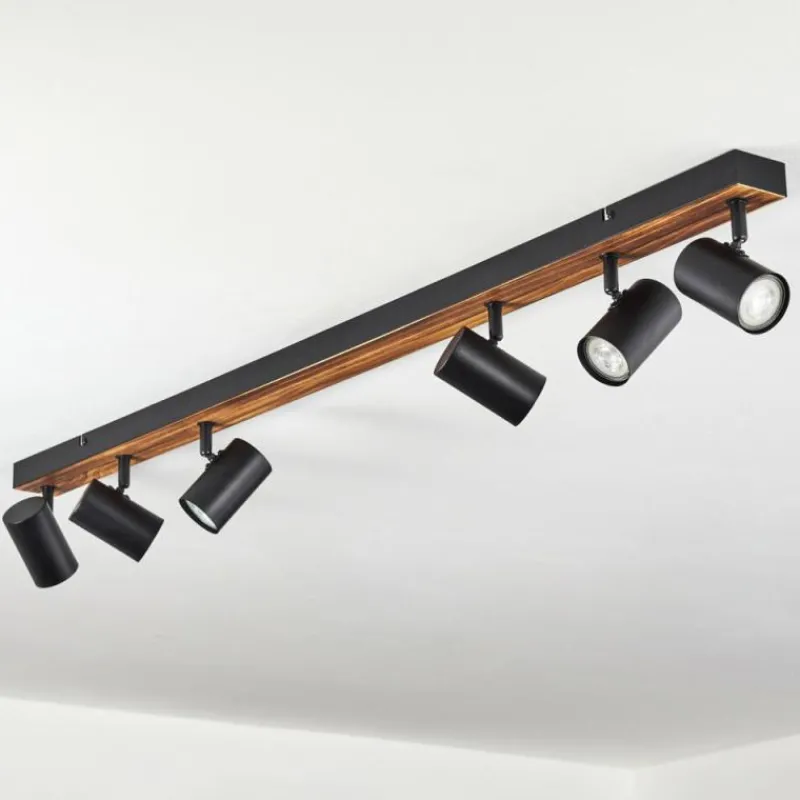Luminaires Scandinaves-hofstein Gesteira Plafonnier, Spot de plafond Bois foncé, Noir, 6 lumières