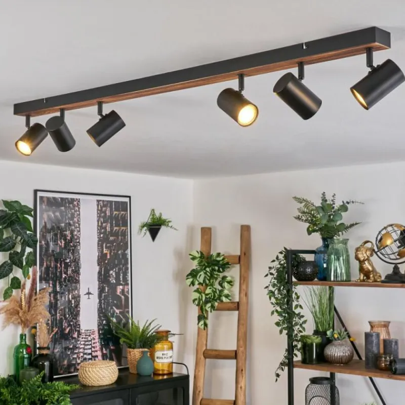 Luminaires Scandinaves-hofstein Gesteira Plafonnier, Spot de plafond Bois foncé, Noir, 6 lumières