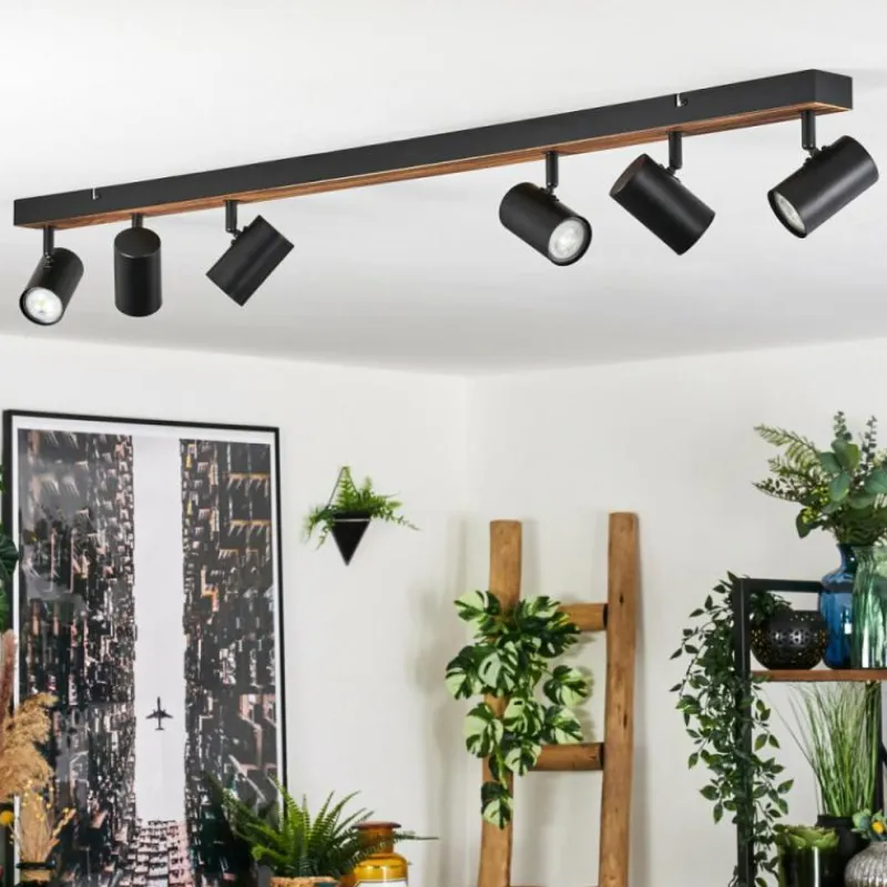 Luminaires Scandinaves-hofstein Gesteira Plafonnier, Spot de plafond Bois foncé, Noir, 6 lumières