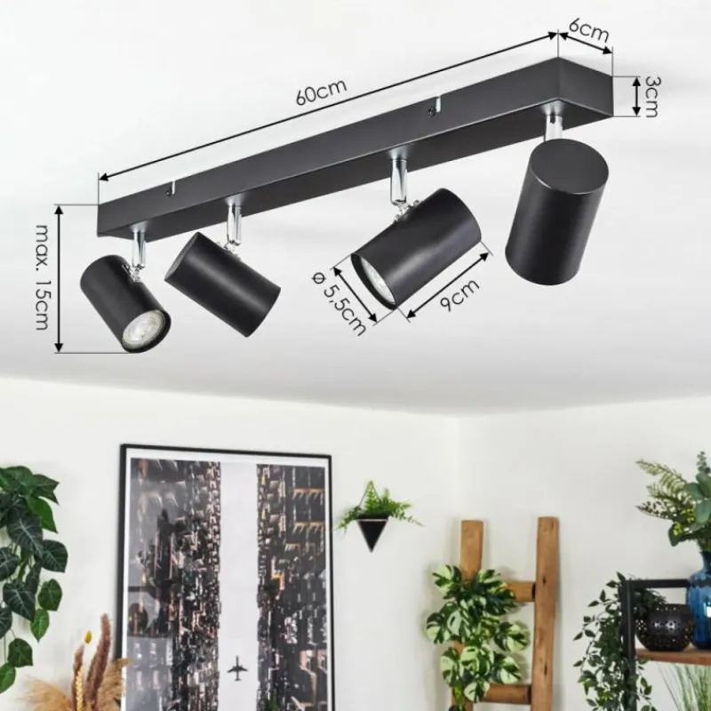Luminaires Scandinaves-hofstein Gesteira Plafonnier, Spot de plafond Chrome, Noir, 4 lumières