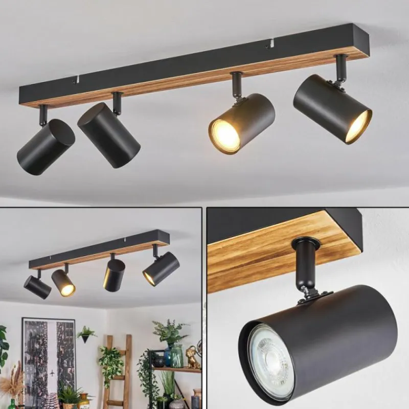 Luminaires Scandinaves-hofstein Gesteira Plafonnier, Spot de plafond Bois foncé, Noir, 4 lumières