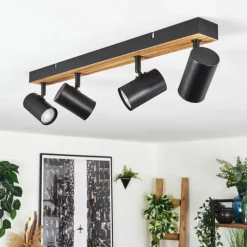 Luminaires Scandinaves-hofstein Gesteira Plafonnier, Spot de plafond Bois foncé, Noir, 4 lumières