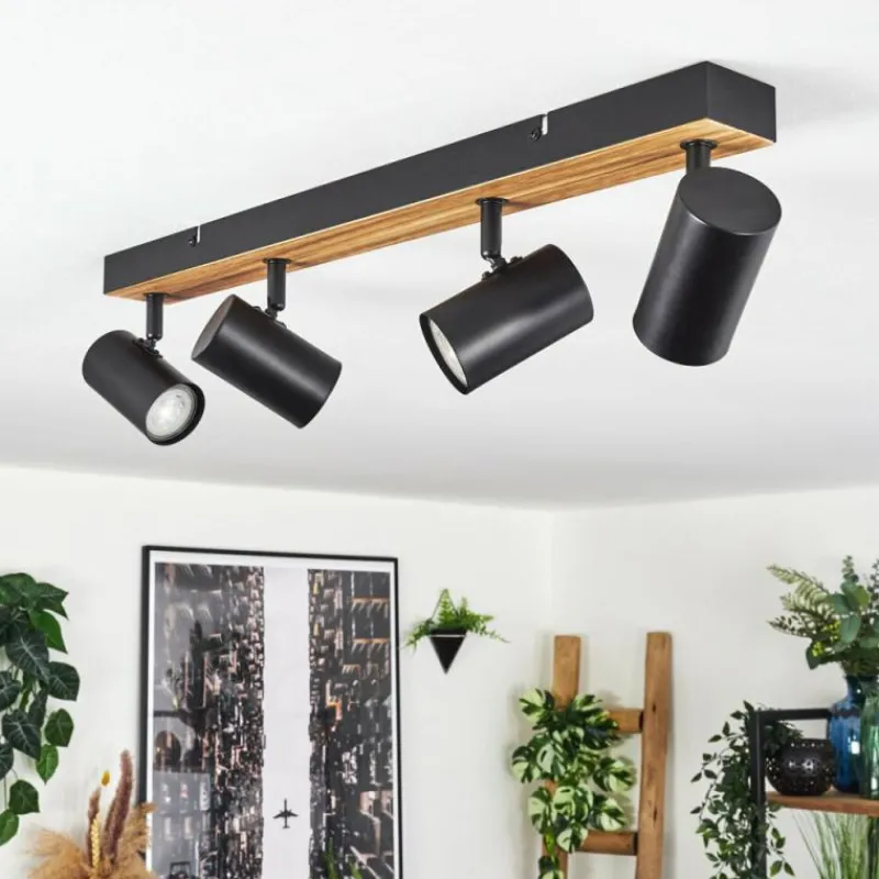 Luminaires Scandinaves-hofstein Gesteira Plafonnier, Spot de plafond Bois foncé, Noir, 4 lumières